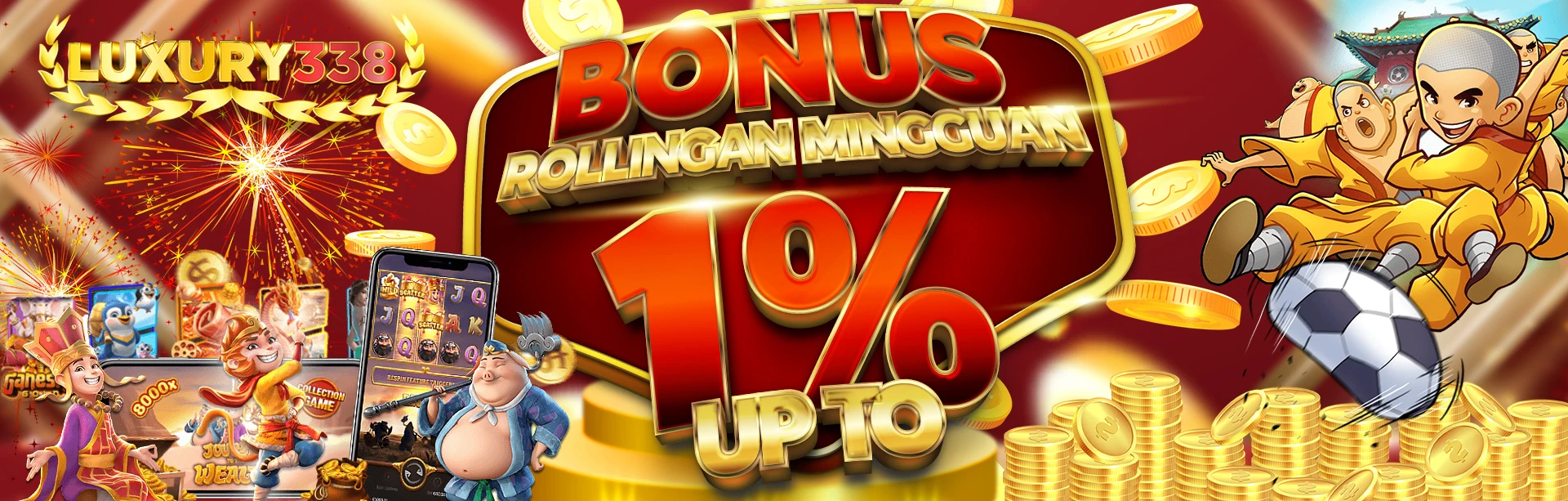 Nikmati bonus rollingan slot online mingguan terbesar yang dibagikan setiap hari Selasa di Luxury338